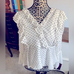 Maison d'amelie white ruffled blouse with black polka dots